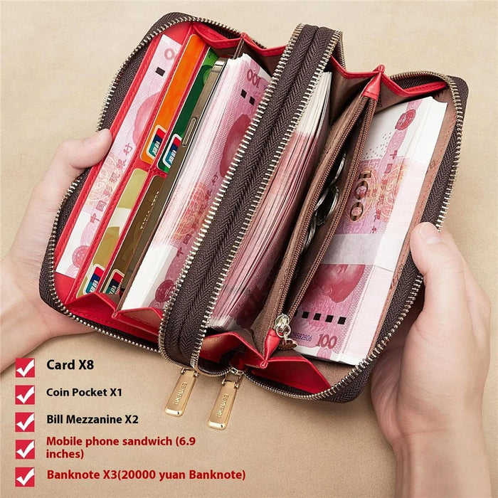 BANYANU N9012 Women Long Wallet Double Zipper Multi-Function Clutch Purse - Red - 5