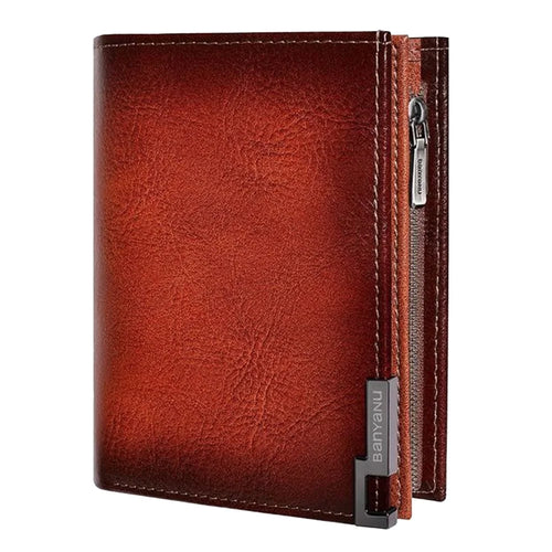 BANYANU N2048 Top Grain Cowhide Leather Wallet Large Capacity Cash Pouch with Multi Card Slots - Brown - 1