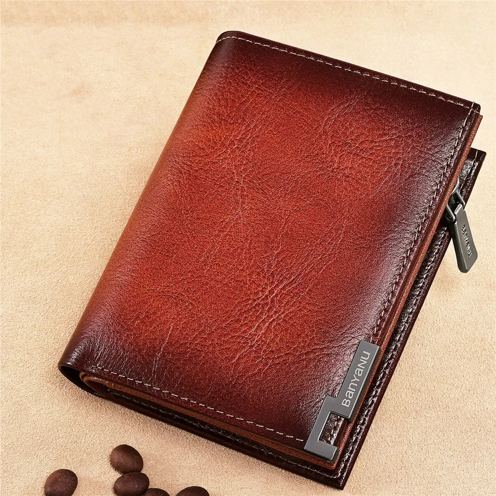BANYANU N2048 Top Grain Cowhide Leather Wallet Large Capacity Cash Pouch with Multi Card Slots - Brown - 2