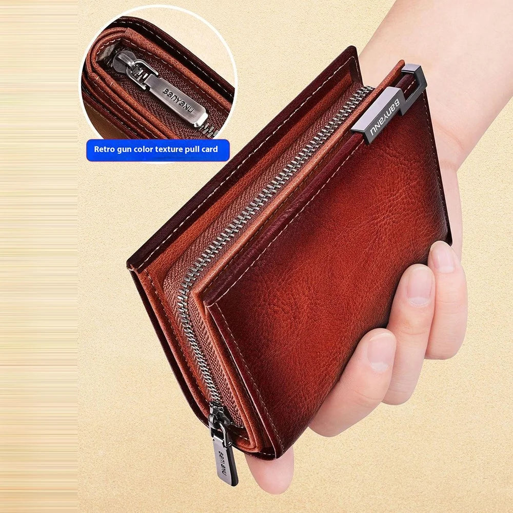 BANYANU N2048 Top Grain Cowhide Leather Wallet Large Capacity Cash Pouch with Multi Card Slots - Brown - 3