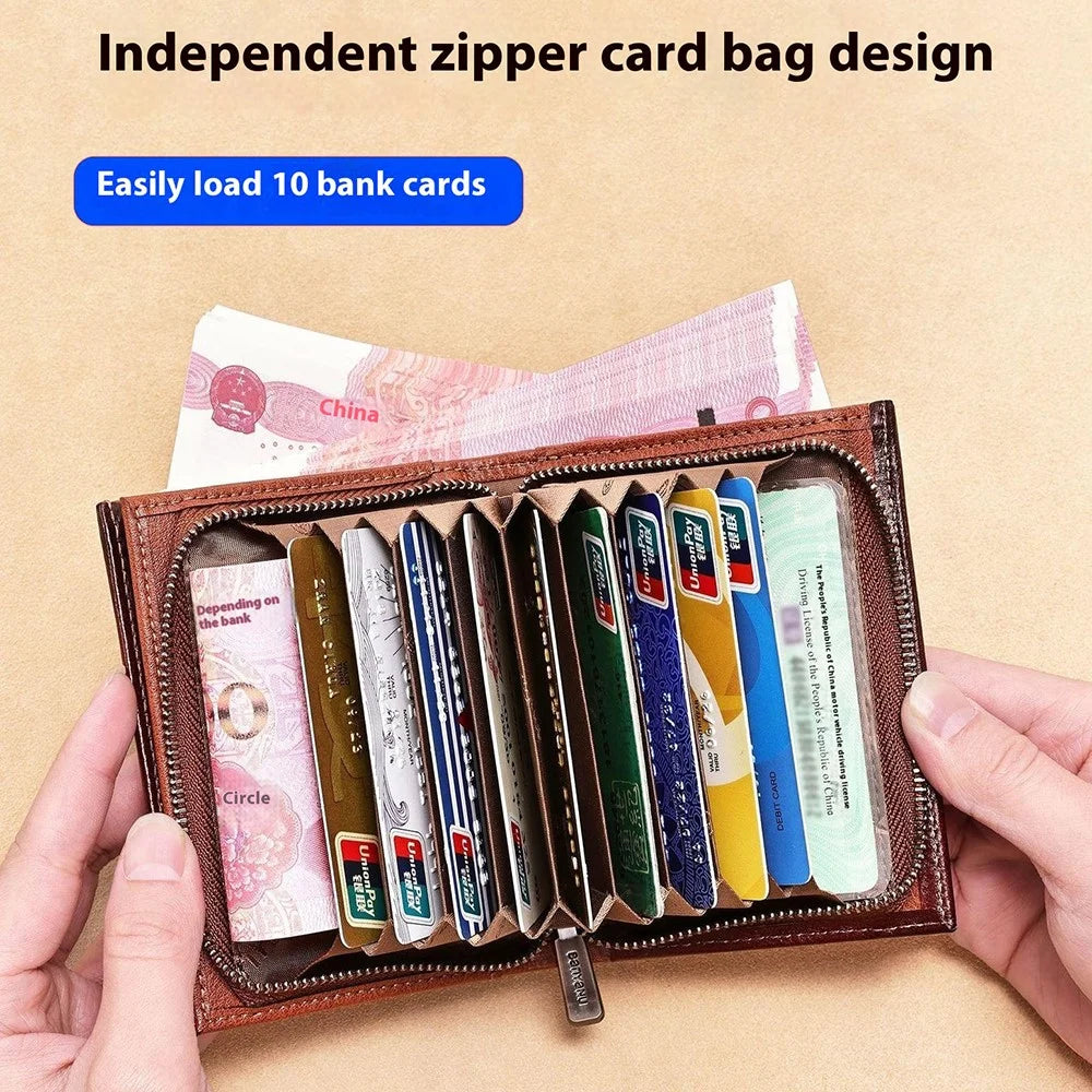 BANYANU N2048 Top Grain Cowhide Leather Wallet Large Capacity Cash Pouch with Multi Card Slots - Brown - 6