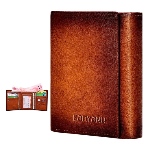 BANYANU N2038 Men's Compact Genuine Leather Trifold Wallet Multi Card Slots - Brown - 1