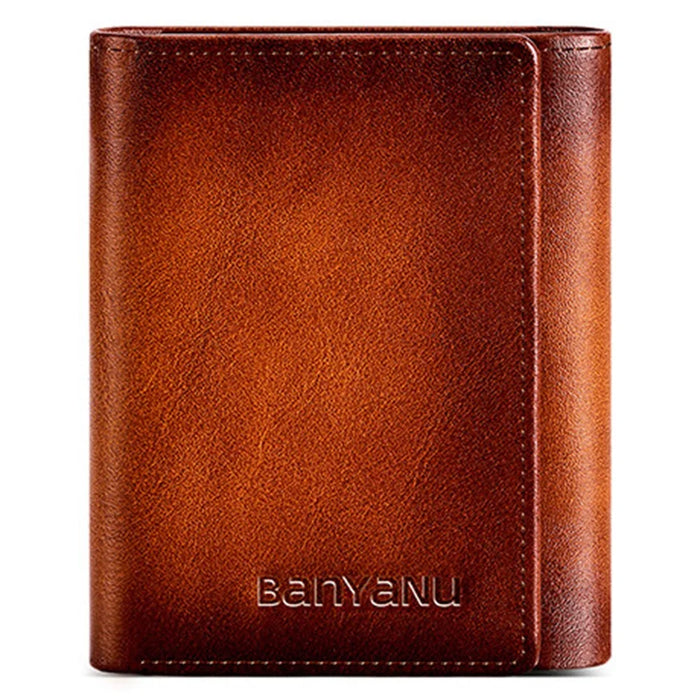 BANYANU N2038 Men's Compact Genuine Leather Trifold Wallet Multi Card Slots - Brown - 2