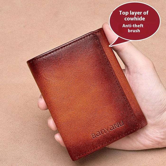 BANYANU N2038 Men's Compact Genuine Leather Trifold Wallet Multi Card Slots - Brown - 3