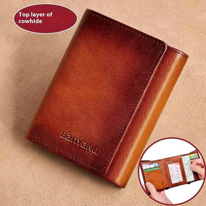 BANYANU N2038 Men's Compact Genuine Leather Trifold Wallet Multi Card Slots - Brown - 4