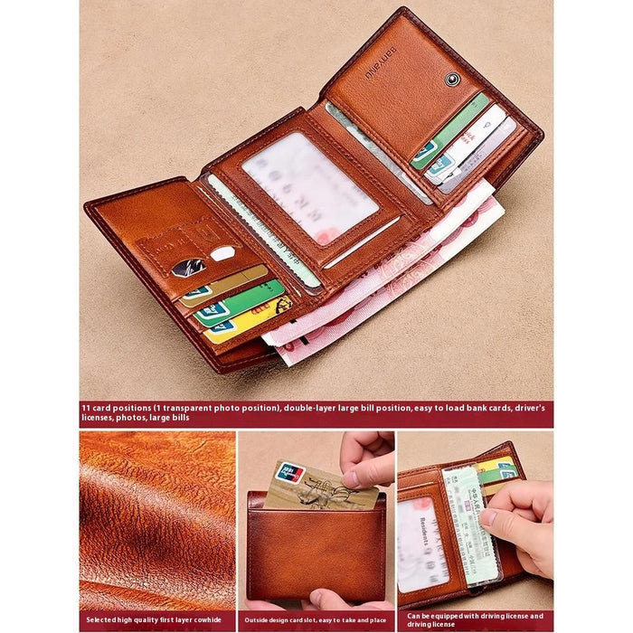 BANYANU N2038 Men's Compact Genuine Leather Trifold Wallet Multi Card Slots - Brown - 7