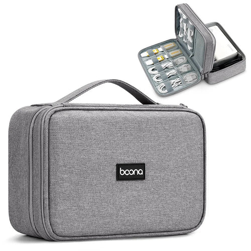 BAONA BN-B004 Electronic Organizer Bag Large Dual-layer Storage Handbag Anti-scratch Case for USB Cables / Chargers / Power Bank / USB Flash Drive / Cell Phone - Grey - 1