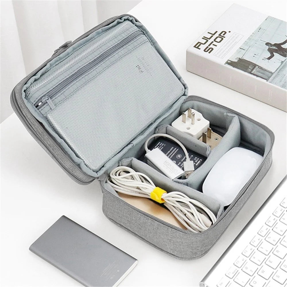 BAONA BN-B004 Electronic Organizer Bag Large Dual-layer Storage Handbag Anti-scratch Case for USB Cables / Chargers / Power Bank / USB Flash Drive / Cell Phone - Grey - 4