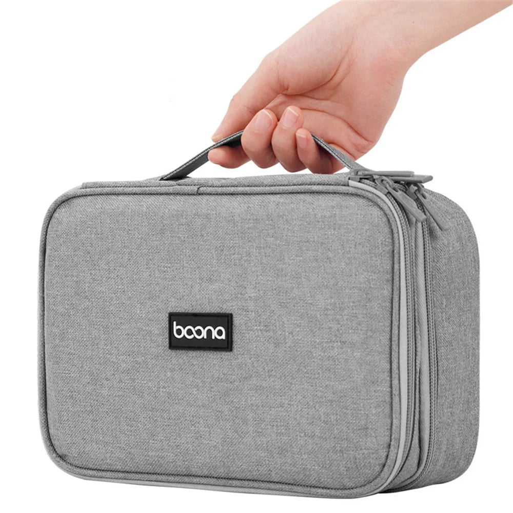 BAONA BN-B004 Electronic Organizer Bag Large Dual-layer Storage Handbag Anti-scratch Case for USB Cables / Chargers / Power Bank / USB Flash Drive / Cell Phone - Grey - 6