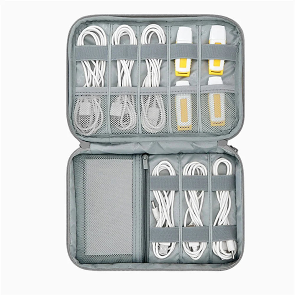 BAONA BN-B004 Electronic Organizer Bag Large Dual-layer Storage Handbag Anti-scratch Case for USB Cables / Chargers / Power Bank / USB Flash Drive / Cell Phone - Grey - 7