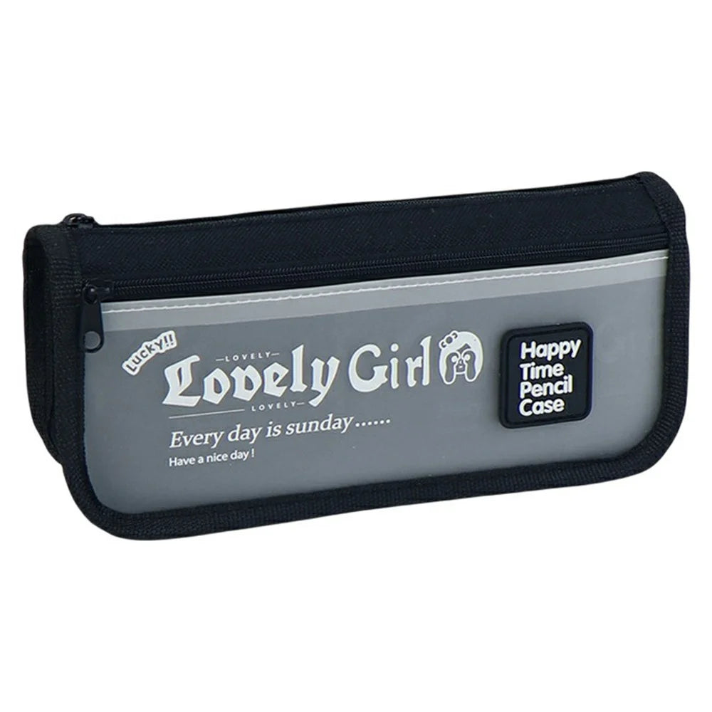 Large Capacity Pencil Case For Students Stylish Stationery Box with Transparent Front Pocket - Black - 1