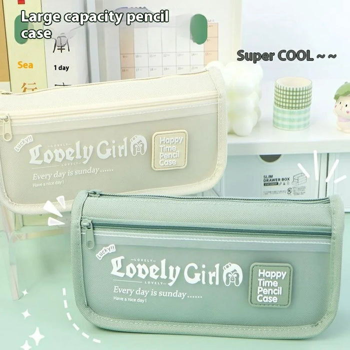 Large Capacity Pencil Case For Students Stylish Stationery Box with Transparent Front Pocket - Black - 2