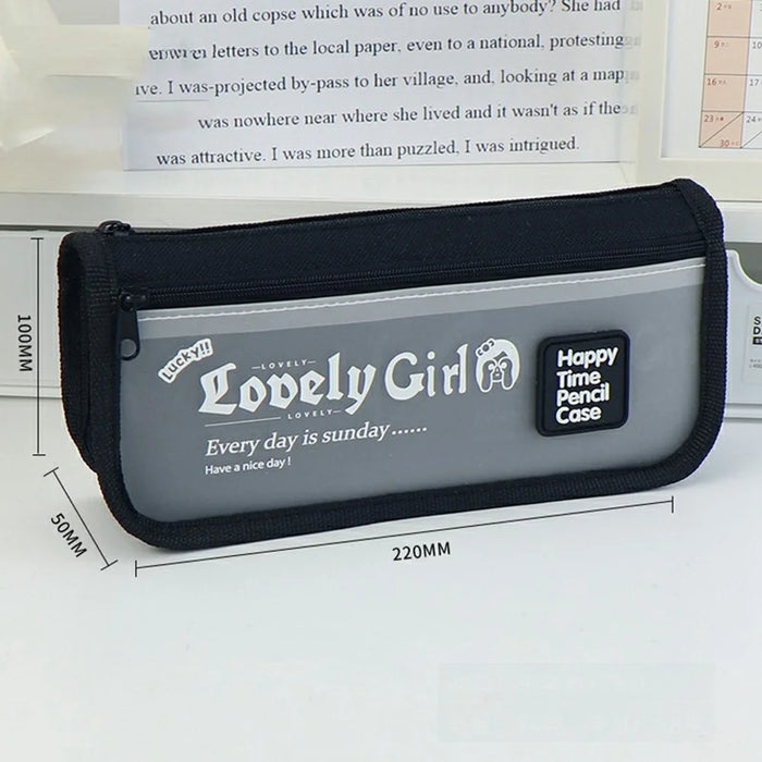 Large Capacity Pencil Case For Students Stylish Stationery Box with Transparent Front Pocket - Black - 6