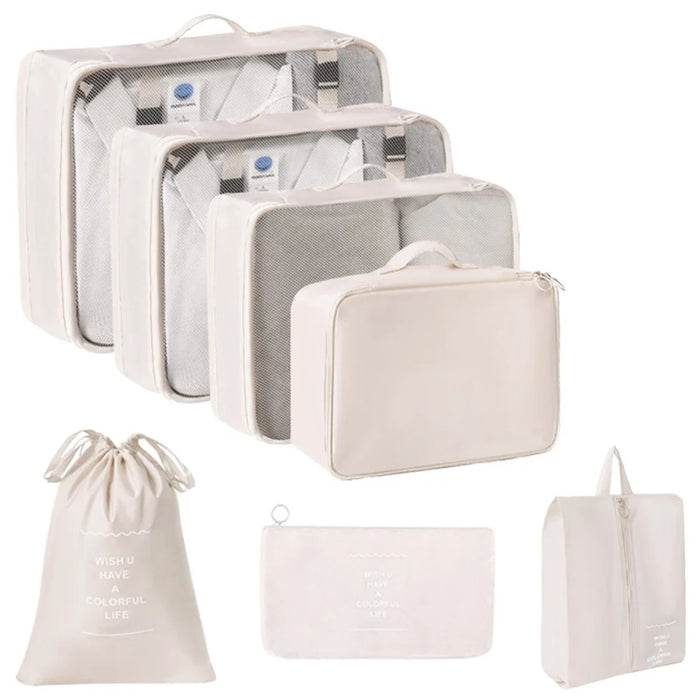 7Pcs / Set Portable Travel Business Trips Organizer Foldable Multi-Function Clothes Shoes Storage Bags - Beige - 1