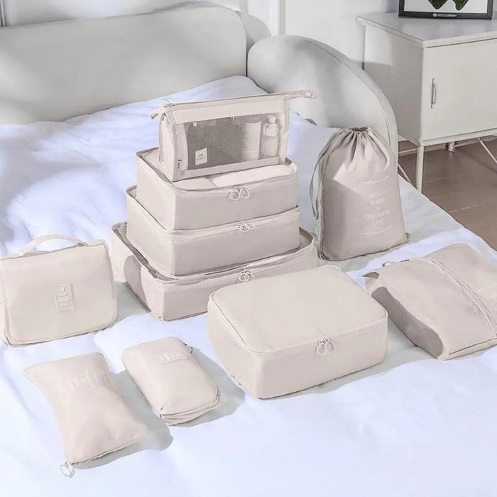 8Pcs / Set Portable Travel Business Trips Organizer Foldable Clothes Shoes Toiletry Storage Bags - Beige - 2