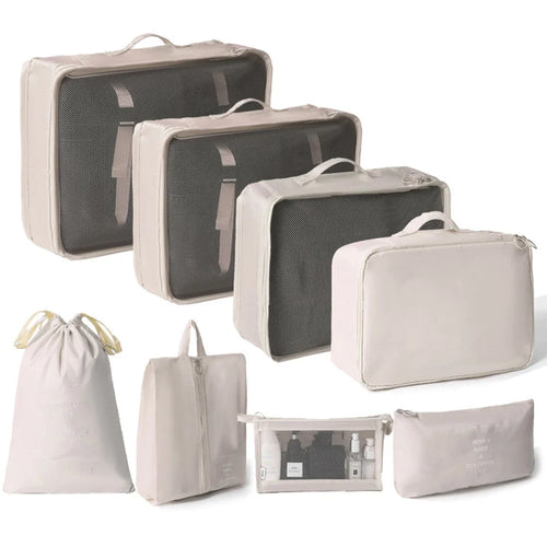 8Pcs / Set Portable Travel Business Trips Organizer Foldable Clothes Shoes Cosmetic Storage Bags - Beige - 1