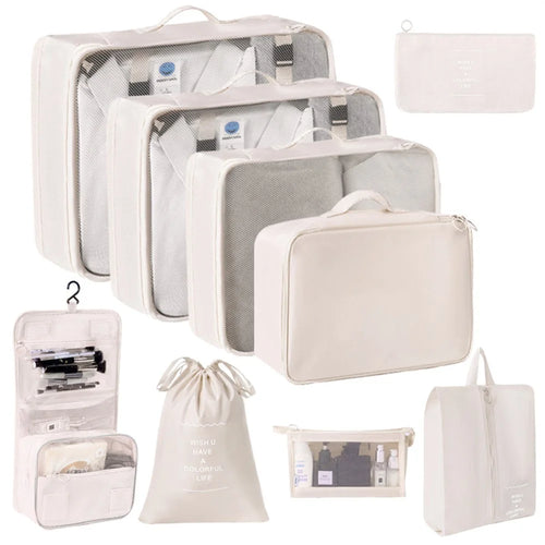 9Pcs / Set Portable Travel Business Trips Organizer Foldable Clothes Shoes Toiletry Cosmetic Storage Bags - Beige - 1