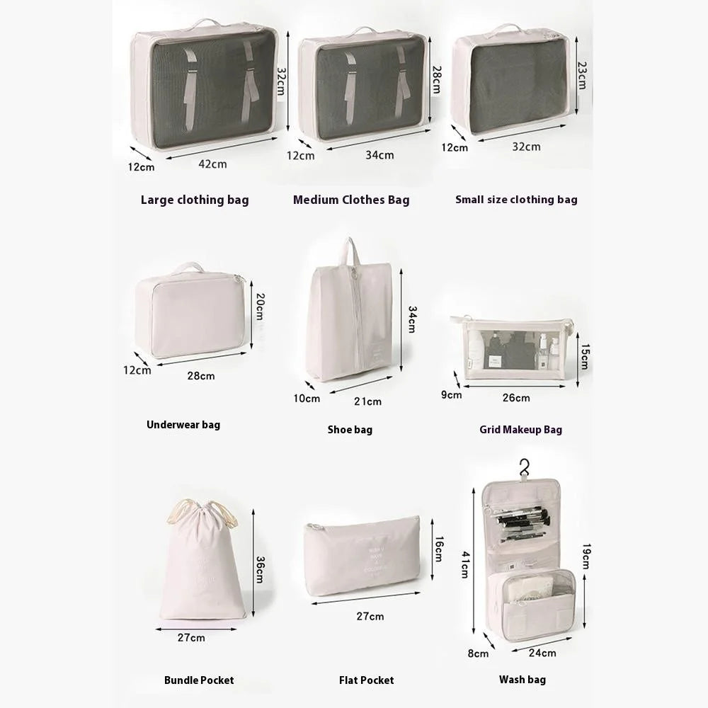 9Pcs / Set Portable Travel Business Trips Organizer Foldable Clothes Shoes Toiletry Cosmetic Storage Bags - Beige - 7