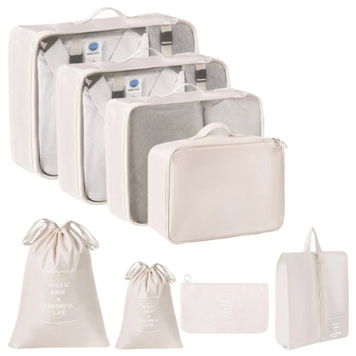8Pcs / Set Portable Travel Business Trips Organizer Foldable Clothes Shoes Underwear Storage Bags - Beige - 1
