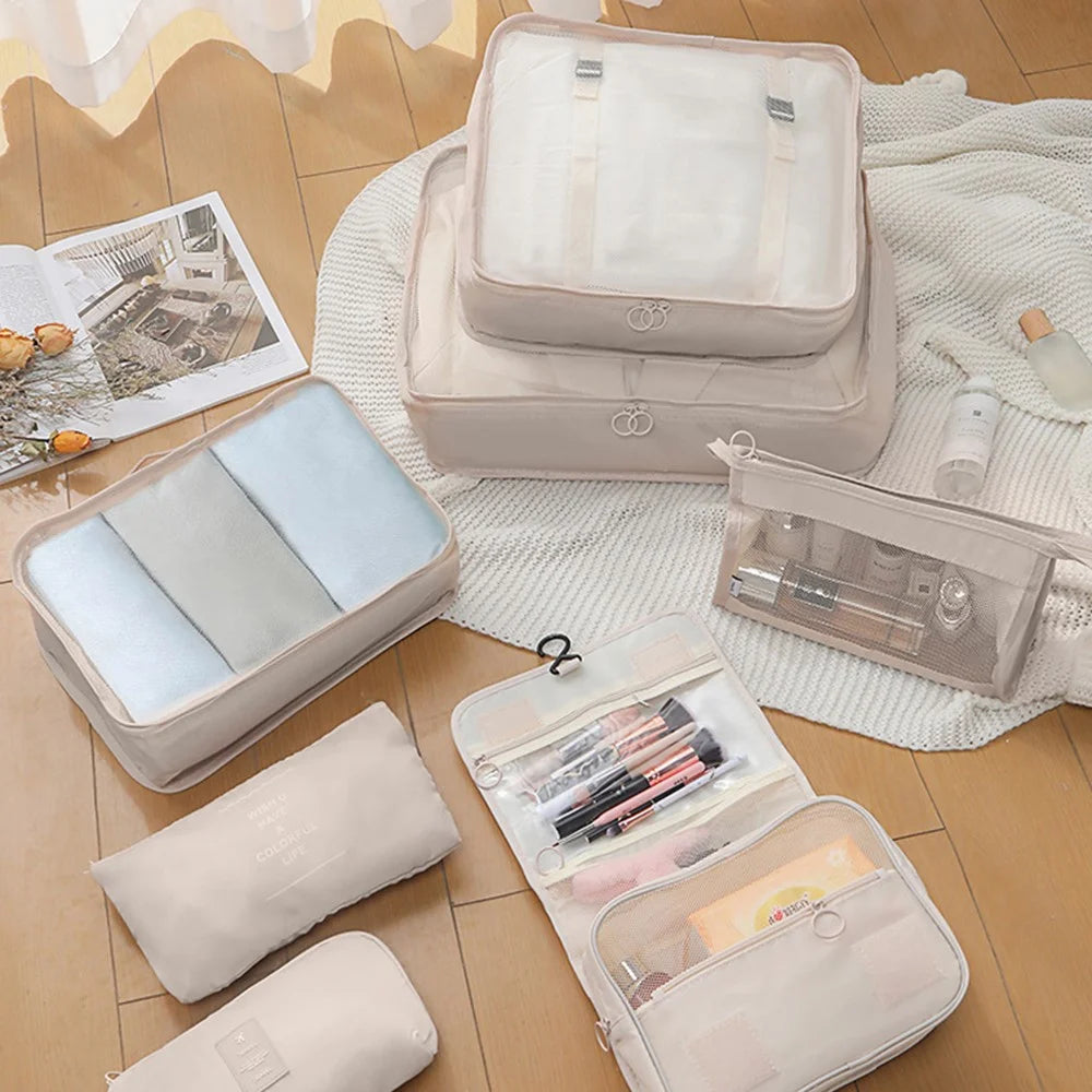 8Pcs / Set Portable Travel Business Trips Organizer Foldable Clothes Shoes Underwear Storage Bags - Beige - 3
