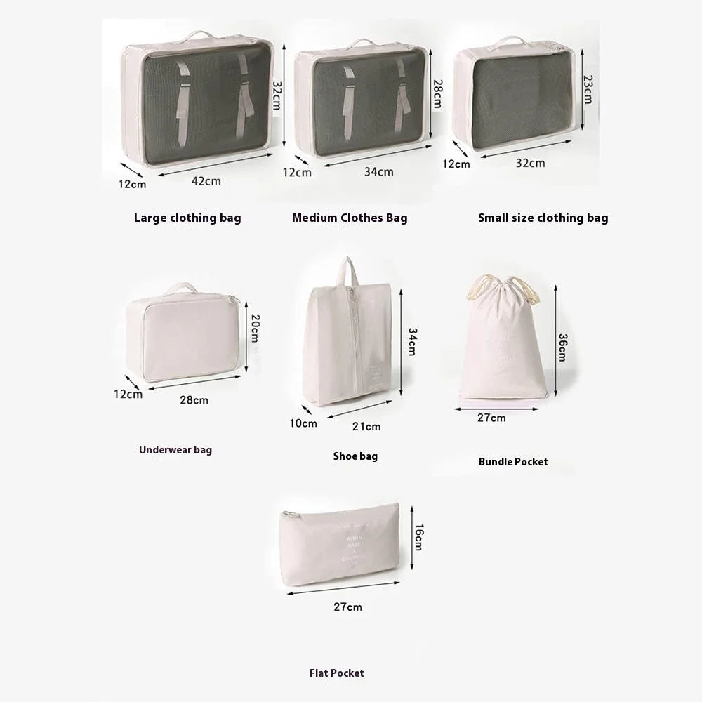 8Pcs / Set Portable Travel Business Trips Organizer Foldable Clothes Shoes Underwear Storage Bags - Beige - 7