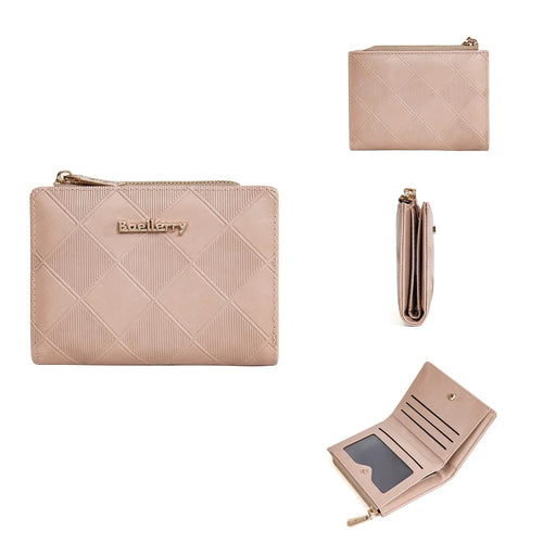 BAELLERRY N5115 Rhombus Design Zipper Wallet PU Leather Compact Fashion Money Clip Card Holder - Deep Pink - 1