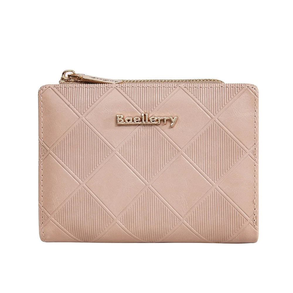 BAELLERRY N5115 Rhombus Design Zipper Wallet PU Leather Compact Fashion Money Clip Card Holder - Deep Pink - 2