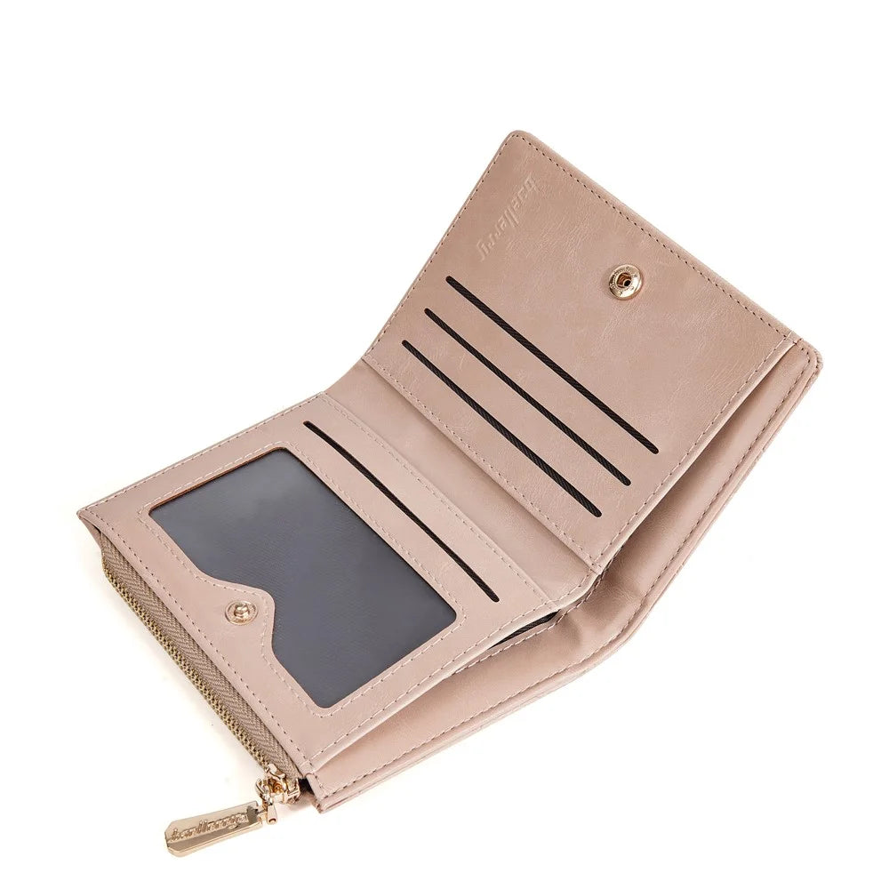BAELLERRY N5115 Rhombus Design Zipper Wallet PU Leather Compact Fashion Money Clip Card Holder - Deep Pink - 4