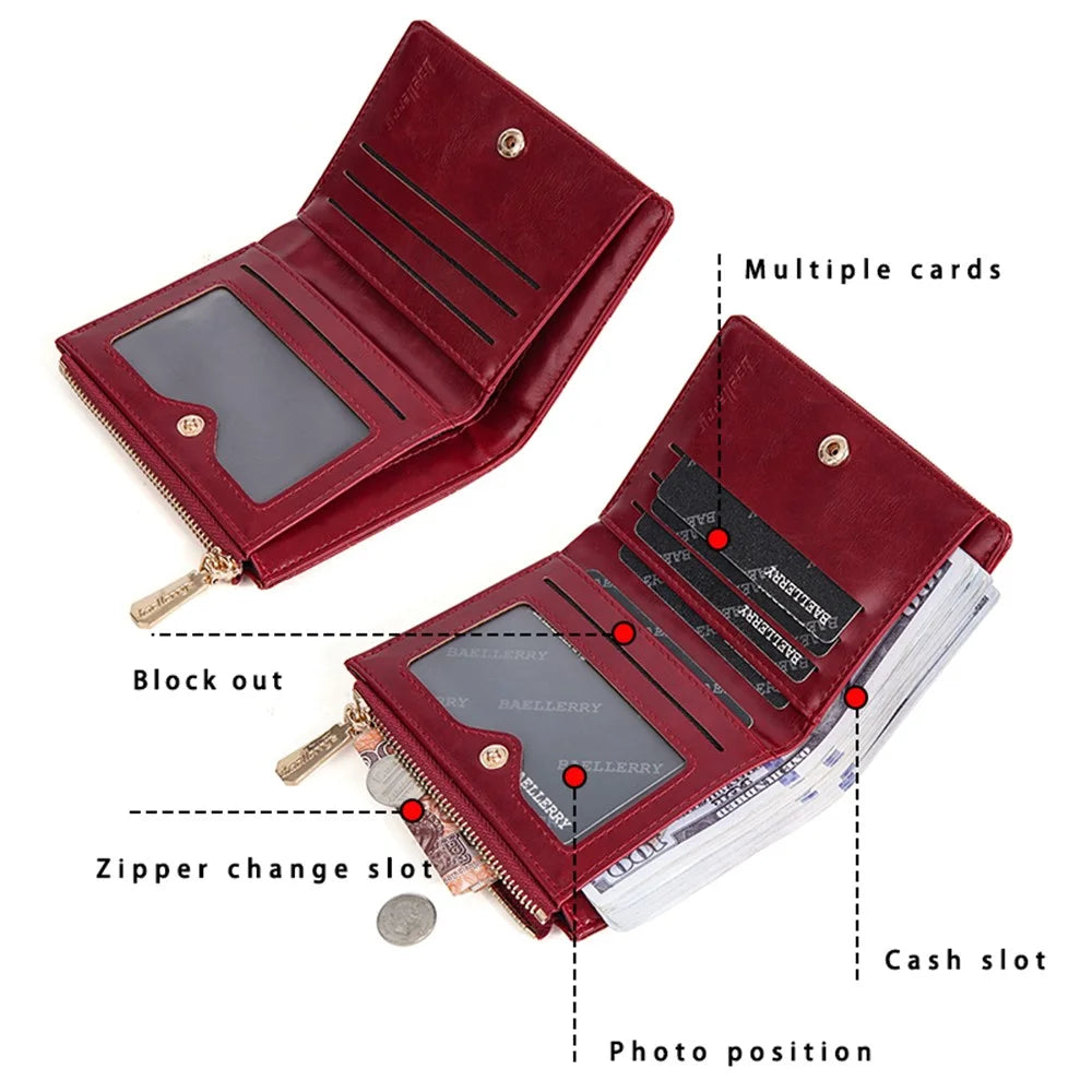 BAELLERRY N5115 Rhombus Design Zipper Wallet PU Leather Compact Fashion Money Clip Card Holder - Deep Pink - 5