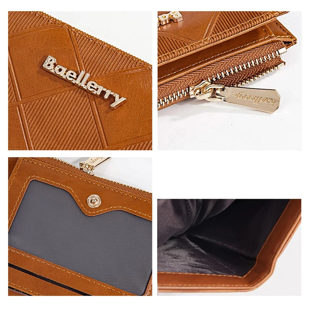 BAELLERRY N5115 Rhombus Design Zipper Wallet PU Leather Compact Fashion Money Clip Card Holder - Deep Pink - 6