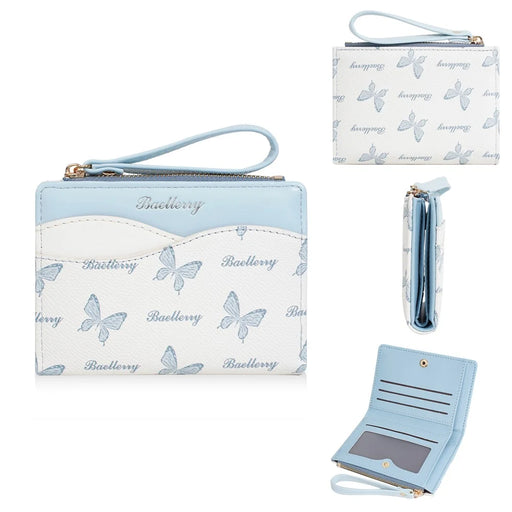BAELLERRY N8355 Short Wallet Coin Purse PU Leather Butterfly Design Contrast Color Portable Money Bag - Baby Blue - 1