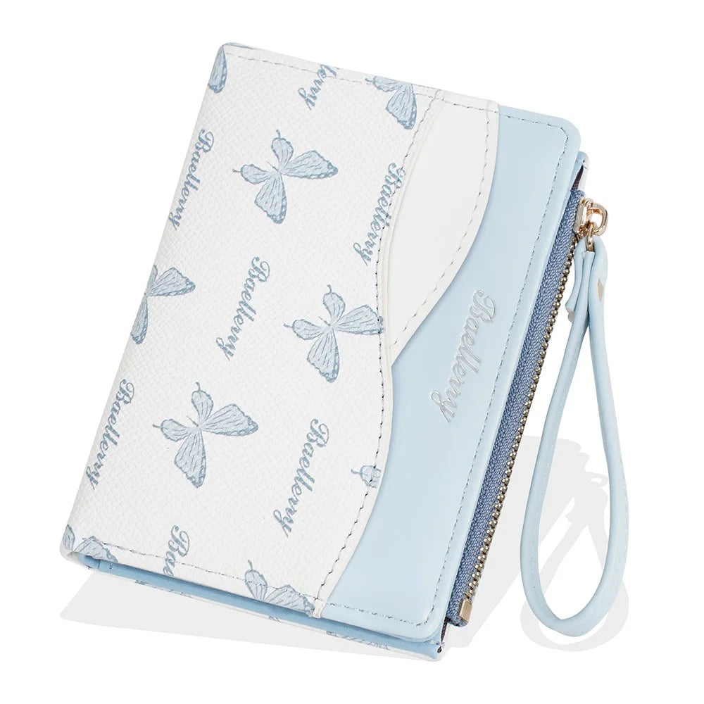 BAELLERRY N8355 Short Wallet Coin Purse PU Leather Butterfly Design Contrast Color Portable Money Bag - Baby Blue - 3