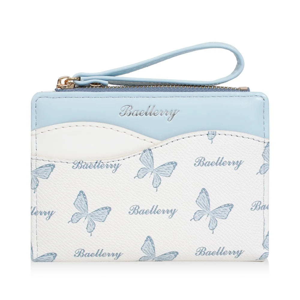 BAELLERRY N8355 Short Wallet Coin Purse PU Leather Butterfly Design Contrast Color Portable Money Bag - Baby Blue - 4
