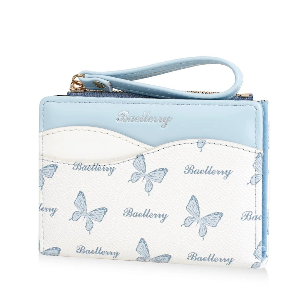 BAELLERRY N8355 Short Wallet Coin Purse PU Leather Butterfly Design Contrast Color Portable Money Bag - Baby Blue - 5