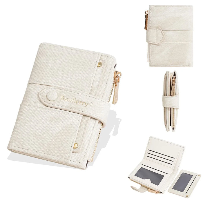 BAELLERRY N8354 Mini Wallet Compact Slim Coin Purse Trendy Design Folding Money Bag - Beige - 1
