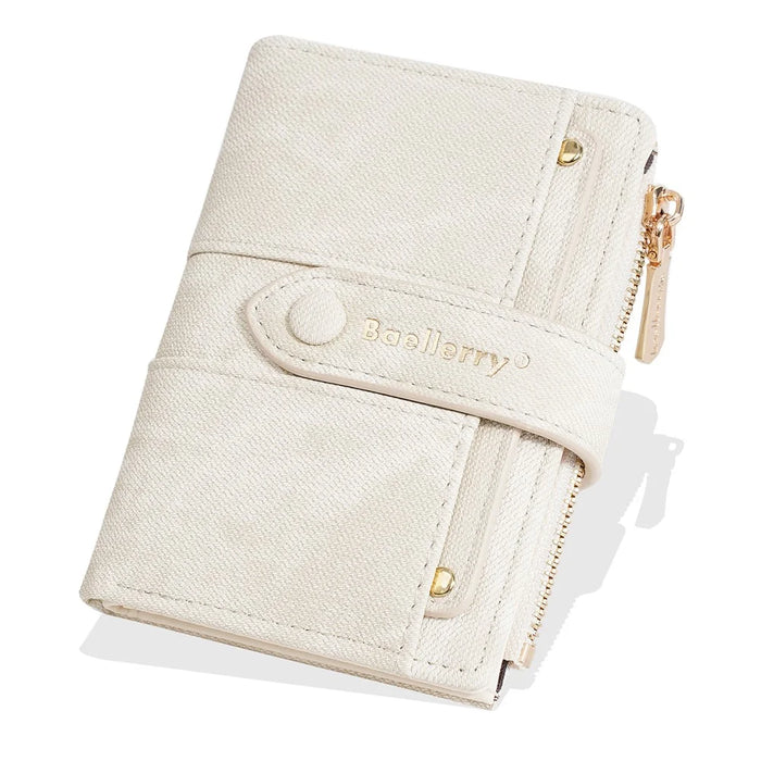 BAELLERRY N8354 Mini Wallet Compact Slim Coin Purse Trendy Design Folding Money Bag - Beige - 3