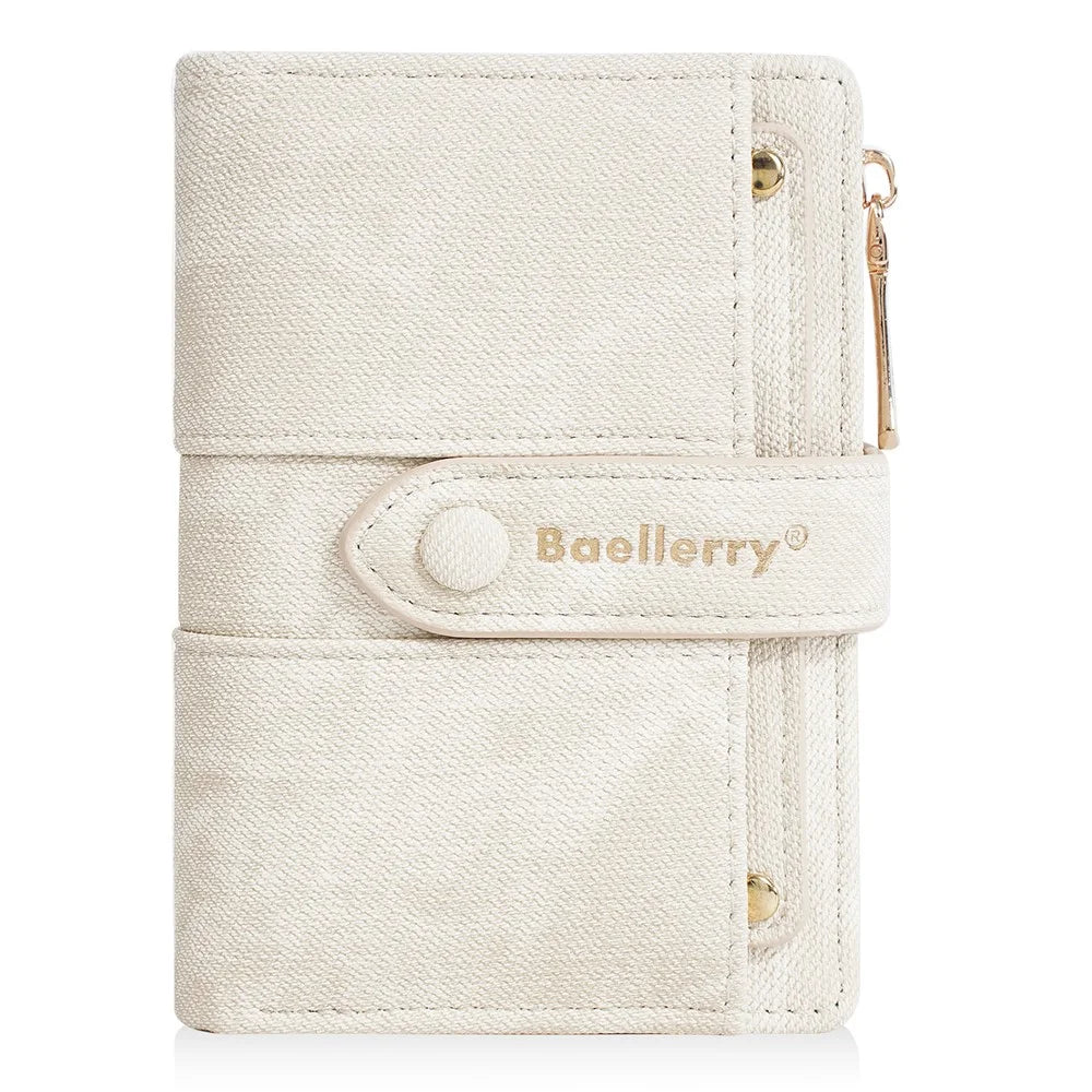 BAELLERRY N8354 Mini Wallet Compact Slim Coin Purse Trendy Design Folding Money Bag - Beige - 4