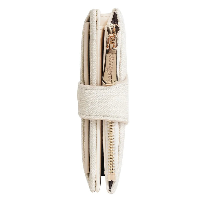 BAELLERRY N8354 Mini Wallet Compact Slim Coin Purse Trendy Design Folding Money Bag - Beige - 5