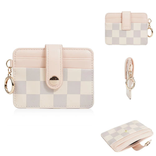 BAELLERRY K9300 PU Leather Coin Pocket Purse Checkered Contrast Wallet Small Card Horders - Pink - 1