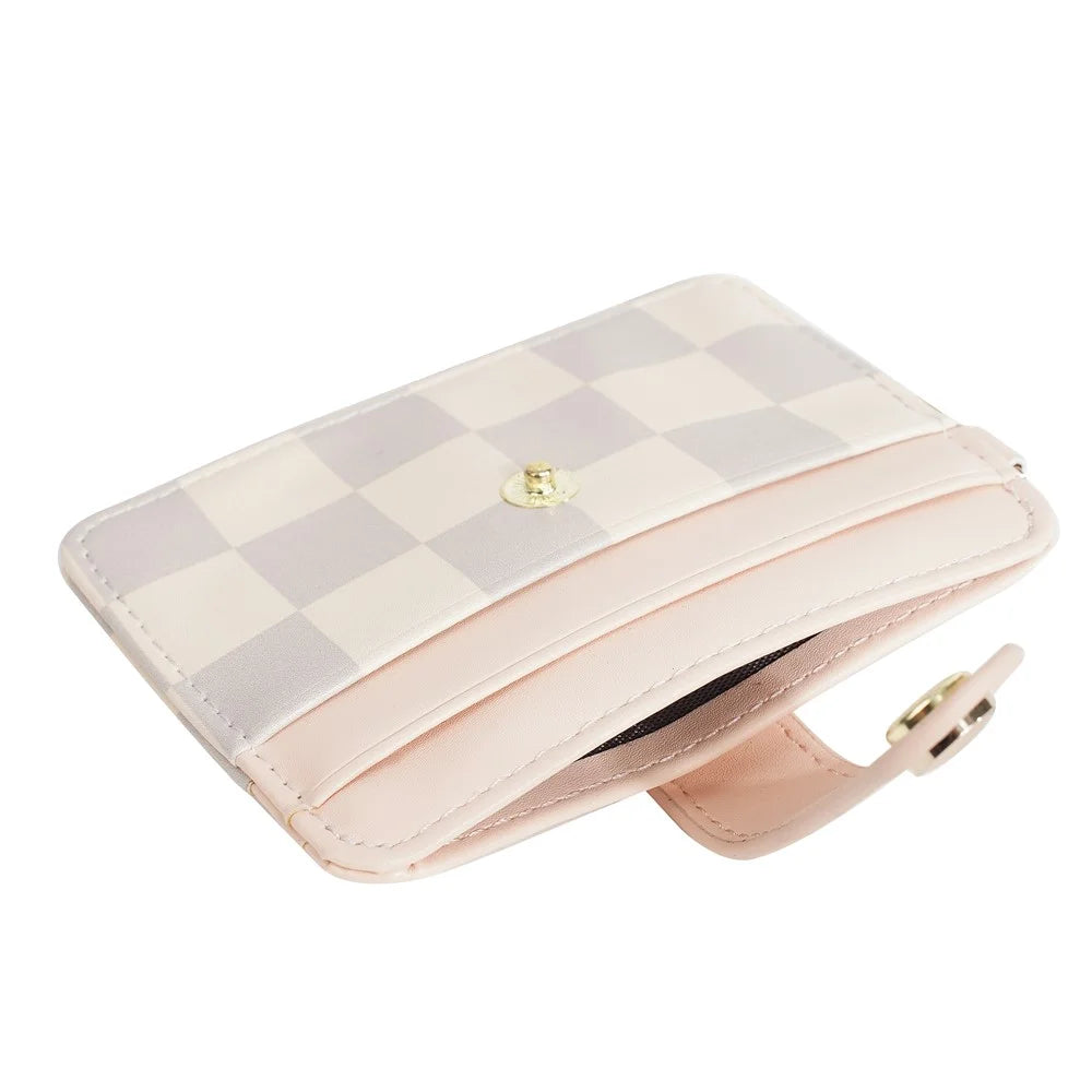 BAELLERRY K9300 PU Leather Coin Pocket Purse Checkered Contrast Wallet Small Card Horders - Pink - 2