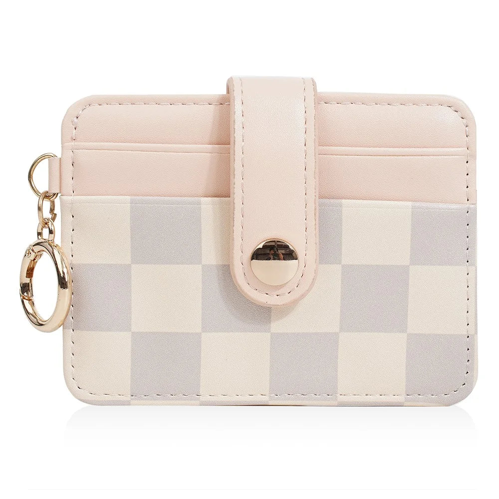 BAELLERRY K9300 PU Leather Coin Pocket Purse Checkered Contrast Wallet Small Card Horders - Pink - 3