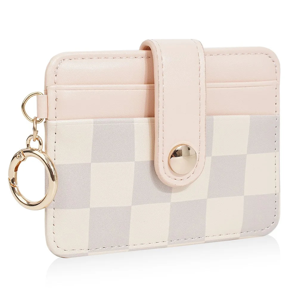 BAELLERRY K9300 PU Leather Coin Pocket Purse Checkered Contrast Wallet Small Card Horders - Pink - 4