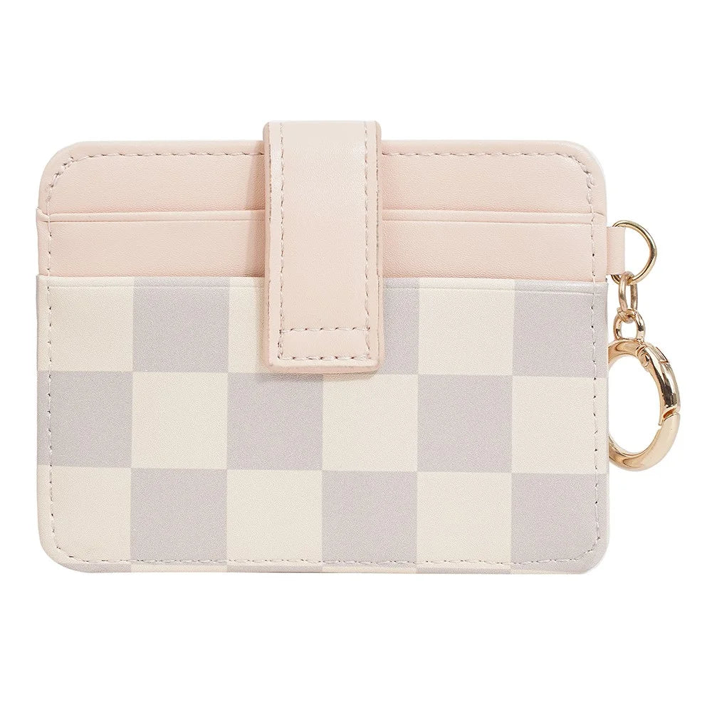 BAELLERRY K9300 PU Leather Coin Pocket Purse Checkered Contrast Wallet Small Card Horders - Pink - 6