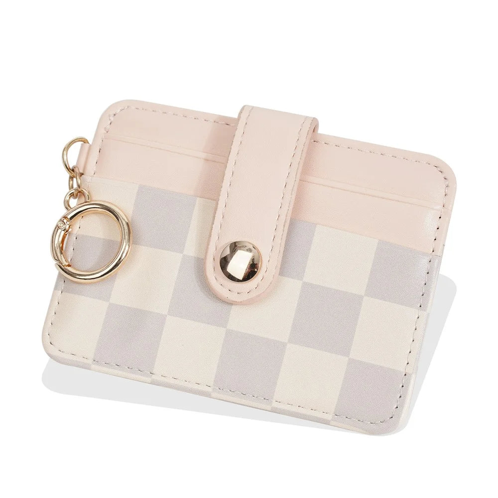 BAELLERRY K9300 PU Leather Coin Pocket Purse Checkered Contrast Wallet Small Card Horders - Pink - 7
