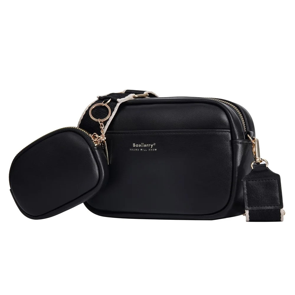 BAELLERRY N8938 PU Leather Crossbody Bag Fashion Shoulder Purse Large Capacity Phone Bag Casual - Black - 2