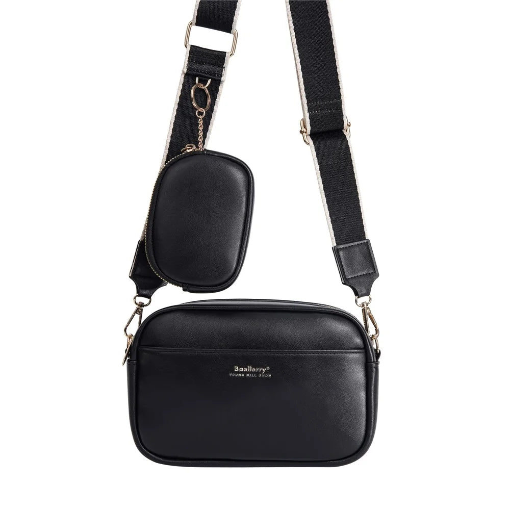 BAELLERRY N8938 PU Leather Crossbody Bag Fashion Shoulder Purse Large Capacity Phone Bag Casual - Black - 5