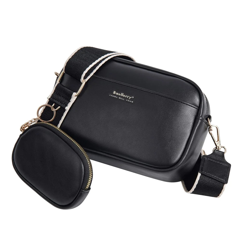 BAELLERRY N8938 PU Leather Crossbody Bag Fashion Shoulder Purse Large Capacity Phone Bag Casual - Black - 6