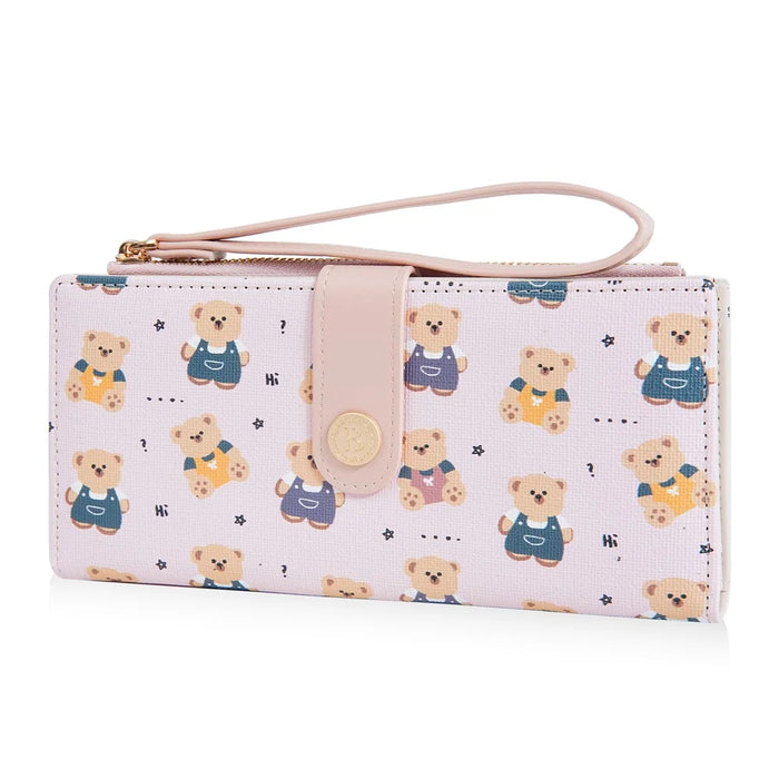 BAELLERRY N5588 Women's Slim Zipper Wallet Cute Bear Design PU Leather Long Purse Multi-Card Bag - Pink - 4