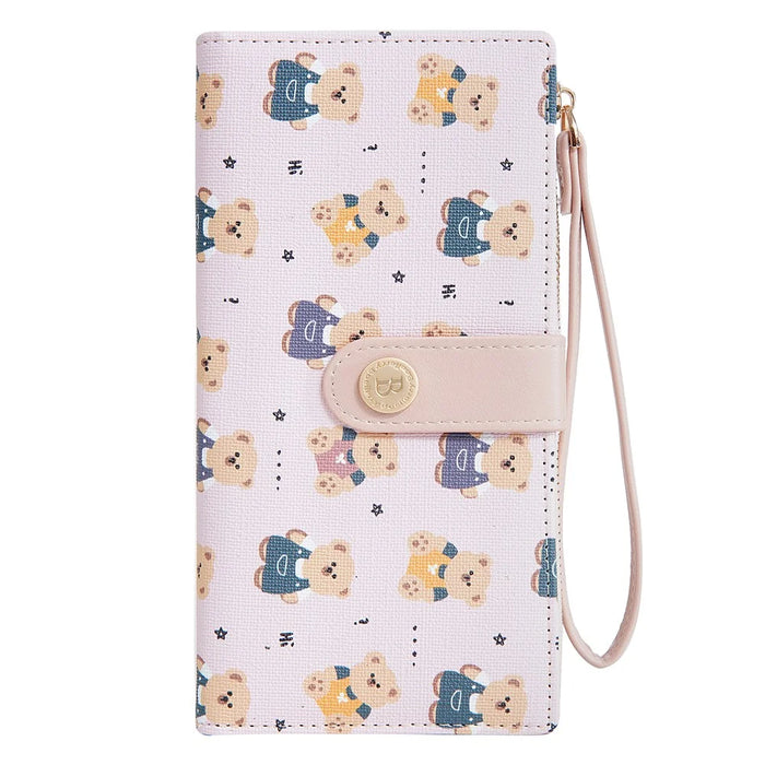 BAELLERRY N5588 Women's Slim Zipper Wallet Cute Bear Design PU Leather Long Purse Multi-Card Bag - Pink - 5