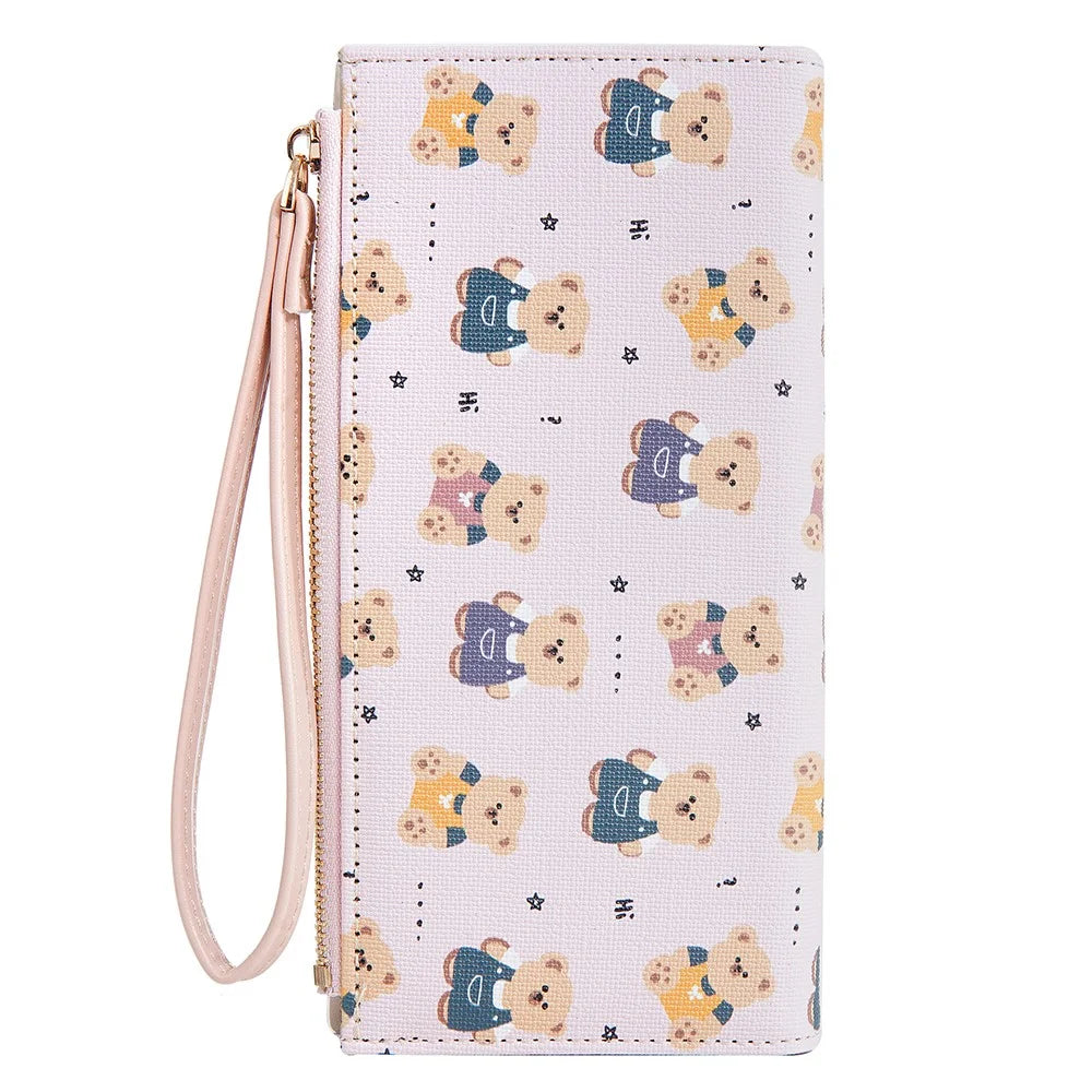 BAELLERRY N5588 Women's Slim Zipper Wallet Cute Bear Design PU Leather Long Purse Multi-Card Bag - Pink - 6